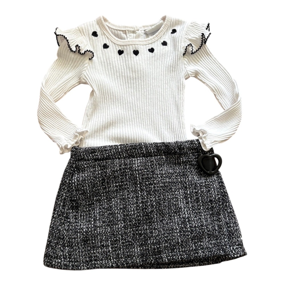 Nicole Miller New York Toddler Girls 18M Heart Bodysuit and Tweed Skirt Set